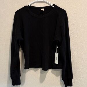 Buck Mason Women’s NWT Small Black Tough Knit Waffle Cropped Crew LS Retail $118